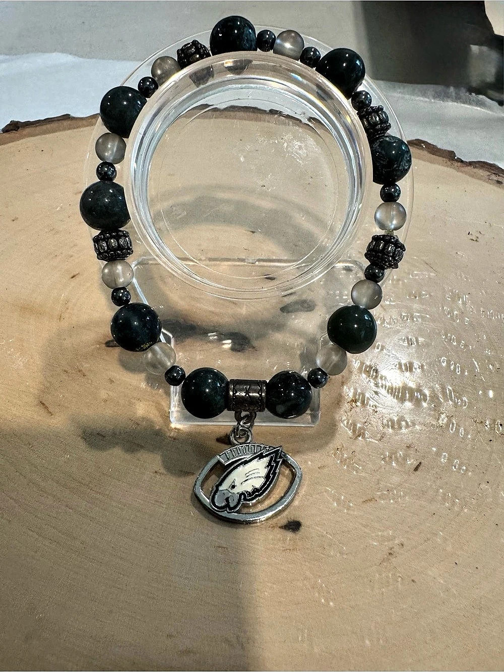 Beaded Eagles Bracelet in Black & Gray